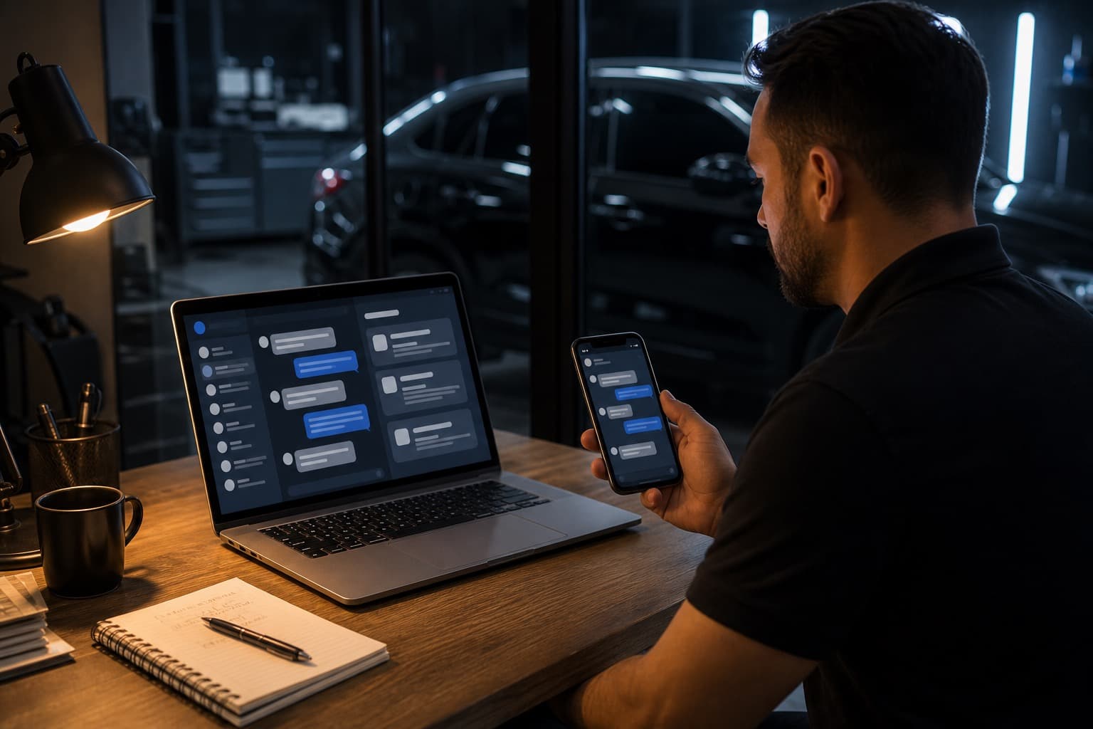 Window tint shop owner reviewing an AI chatbot conversation that booked a customer appointment overnight